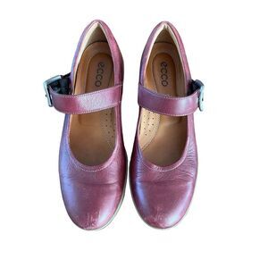 Ecco Shiver Mary Jane Shoes Wedge Low Heel Women's Maroon/Red‎ leather 40 9.5